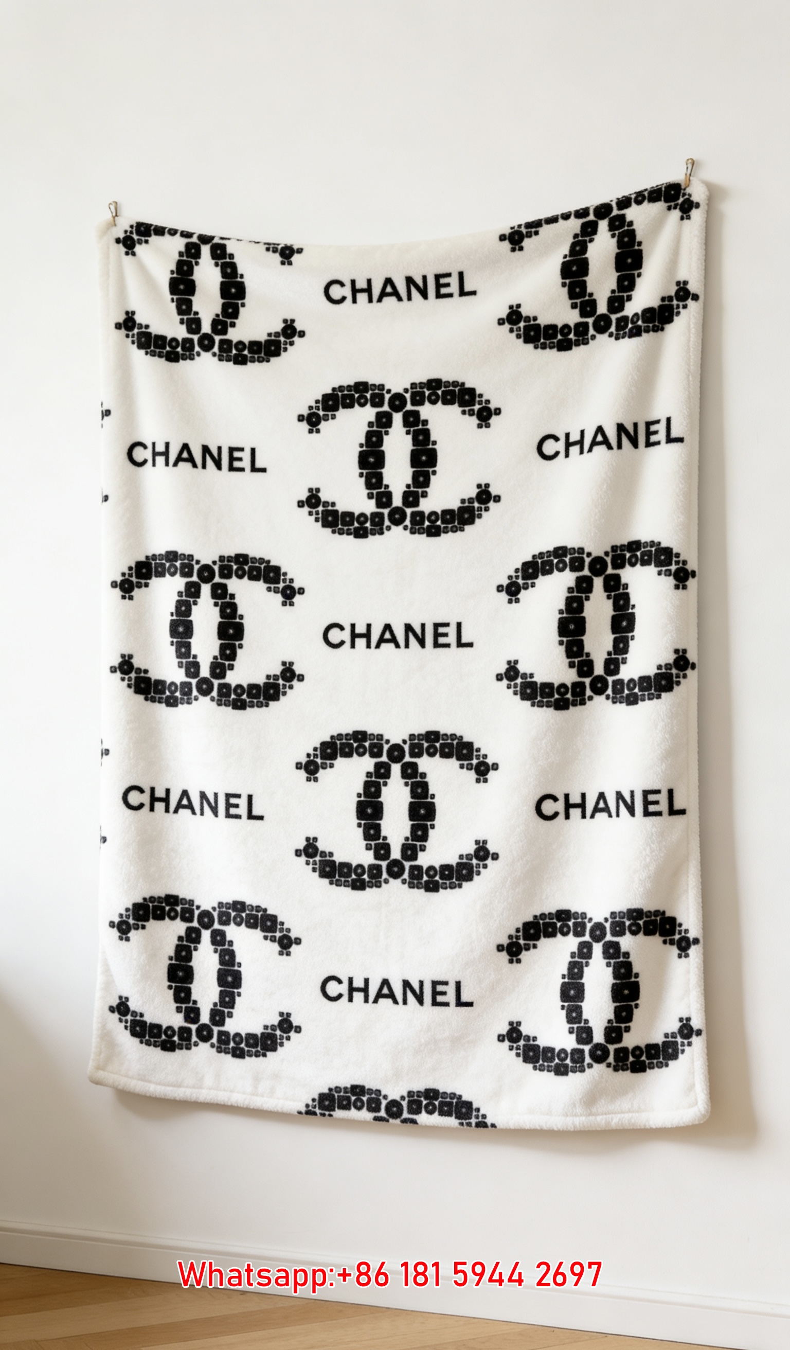 Chanel Pixel CC Logo Monochrome Flannel Throw Blanket IMG_7153